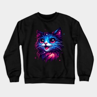 Kawaii Cosmic Cat in Stars Crewneck Sweatshirt